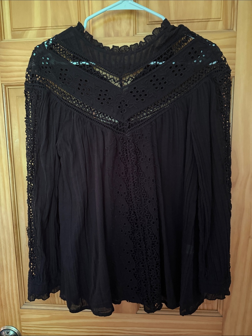 Sundance Black Lace Yoke Peasant Blouse